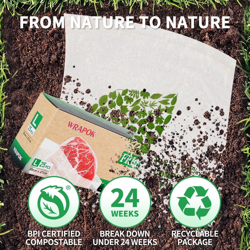 WRAPOK 25 Pack 100% Compostable Gallon Bags Biodegradable Freezer Bags