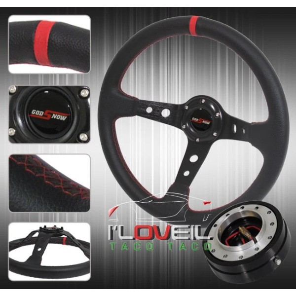 Ilovetacotaco 350mm 6 Bolt Mounting Steering Wheel W/ Black Thin