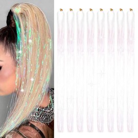 Hair Tinsel 8 Packs 1600 Strands 50 Inch Tinsel Hair Extensions White Heat Resistant Glitter Sparkling Shinny Fairy Hair Accessories for Women(White, 50Inch)
