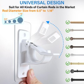 Antimbee 12-Pack No Drill Needed Curtain Rod Holders Brackets, Self Adhesive Rod Holder Hooks, Multipurpose Nail Free Stick on Curtain Rod Hooks-White