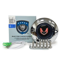 VSW S6 Chrome Horn Button Compatible with 6 Bolt Steering Wheel, Firdbird, Red 1970-81 Style Emblem, STE1021CHR