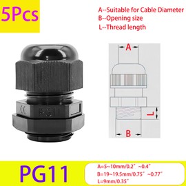 Qrity 5 Pcs PG11 Cable Gland Waterproof, IP68 Waterproof, Cable Glands, Nylon Cable Gland Joints, Cable Connectors, for 5mm-10mm Dia Cable Wire