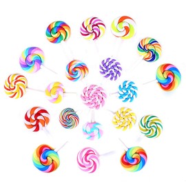 Assorted 20pcs Kawaii Rainbow Resin CharmsCabochons Plastic Clouds Lollipop Hot Air Balloons Flatback Beads for Fairy Garden Miniatures Accessories Scrapbooking Supplies (Lollipop)