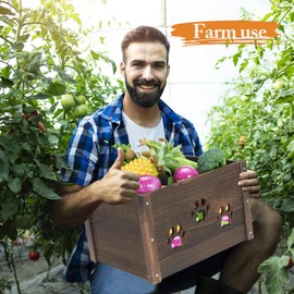 Edergoo Wooden Crates 2 Pack, Hollow Claw Wooden Crates for Display, Farmhouse Handmade Wood Crate with Handles, Rustic Durable Wooden Crates for Storage, Large Decorative Wooden Crate Box for Display