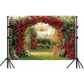 7X5ft Red Rose Background Floral Backdrop, Romantic Red Rose Spring Photography Backdrop Floral Wall Background for Weddings Bridal Showers Anniversary Party Photo Booth Props, Red-1