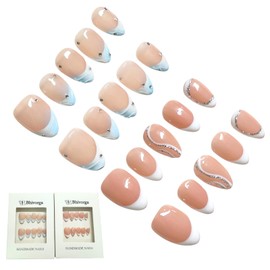 Bhivogra Long-Lasting Handmade Press On Nails, 2 Sets of 20 Acrylic Short Almond Nails, Reusable with Strong Glue & Adhesive Tape, Perfect for Thanksgiving, Weddings & Christmas (L)