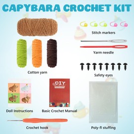 AUAUY Crochet Kits for Beginners, Capybara Crochet Gifts Set for Novice Crafters & Lovers, Knitting Kits for Beginners Adults Kids, Crochet Starter Kit with Step-by-Step Video Tutorials, Yarn, Needles