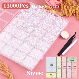 13000Pcs Flatback Pearls for Crafting (White AB), Assorted Size 2/3/4/5/6/8/10mm Non Hotfix Half Pearl, Bedazzling Bead for DIY Crafts Clothing Tumblers Mugs Shoes Fabric Embellishment Nail Art Makeup