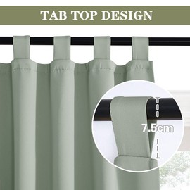 PONY DANCE Tab-Top Curtain Set of 2 Living Room Curtains Opaque Window Curtains Tab-Top, Curtain Blackout Curtains Sage Green Kitchen Curtains with Loops, H 120 x W 140 cm