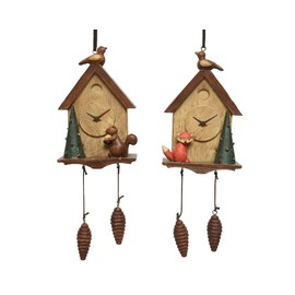 Alpine Cuckoo Clock with Woodland Creatures - Large Resin Christmas Tree Decoration/Baubles - Set of 2-25cm