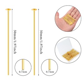 Yumttero 200 Pcs 50mm/2 Inch 21 Gauge Straight Head Pins for DIY Craft Earring Bracelet Necklace Pendant Jewelry Making (Gold Color)