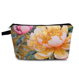YULUENZE Golden Peony Makeup Bag Cute Small Organizer Bag with Zipper Golden Peony Cosmetic Bag Aesthetic Birthday Present for Women Sisters Friends -1
