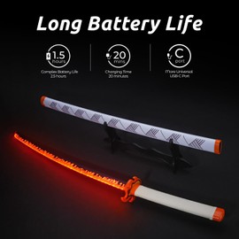 Zisu LED Glowing Anime Cosplay Sword Rengoku Sword - 40 Inch Rechargeable Light Up Sword with Stand & Belt