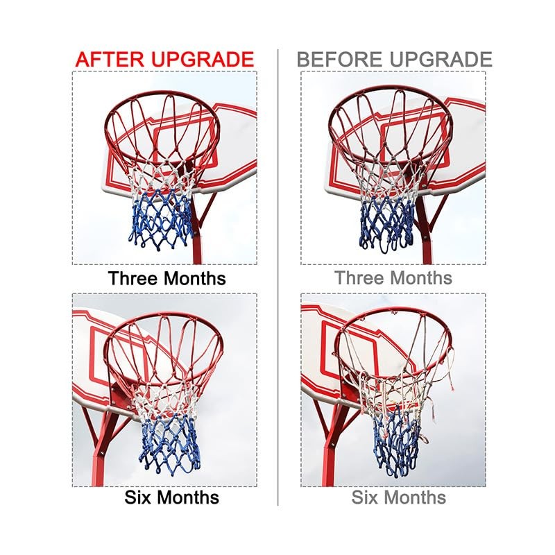 2 Pack Heavy Duty 12 Loops Basketball Net, Red/White/Blue Basketball