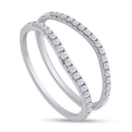 SAVEARTH DIAMONDS 1/4 ct t.w Round Cut Lab Created Moissanite Diamond Curved Ring Guard Enhancer For Women In 14K White Gold Over Sterling Silver(D Color, VVS1 Clarity 0.25 Cttw)-6