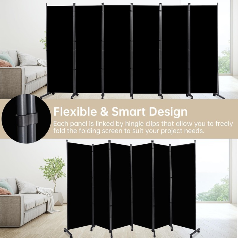 Room Divider 6 Panel Room Dividers/Wheels, Fabric Room Divider Panel
