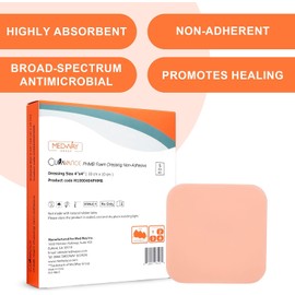 MedVance Apósito de espuma hidrofílica no adhesiva e impermeable PHMB de 4" x 4", caja de 5 apósitos