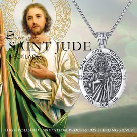 Adnix St Jude Necklace 925 Sterling Silver Saint Jude Necklace Saint of Lost Causes Saint Jude Thaddeus Protection Patron Saint Jewelry for Men Women