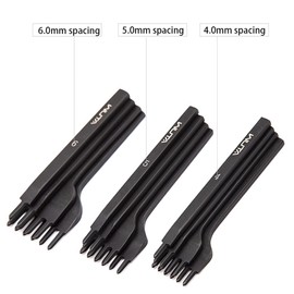 WUTA Leather Hole Punch Tool Pricking Iron Hole Puncher 6mm 1/2/4/6 Prong Tooth Lacing Diamond Stitching Chisel Set for DIY Leather Craft Kits (Black)