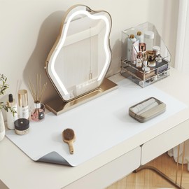 DAWNTREES DAWNTREES Makeup Mat for Vanity,Dual-Sided Leather Vanity Mat, Easy to Clean, Waterproof and Oilproof,Desk Pad Mat to Protect Vanity(White - Silver)