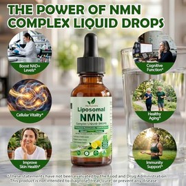 Suplemento NMN Gotas líquidas, Ultimate 12 en 1 NMN Beta 1000 mg con Quercetina TMG Resveratrol Coq10 Astaxantina para Anti Envejecimiento Energía e I