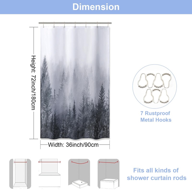 ORTIGIA 36x72 Misty Forest Stall Shower Curtain for Small Bathroom,
