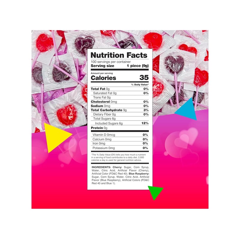 Valentine Heart Shaped Lollipops, Strawberry & Cream Flavor, Red &