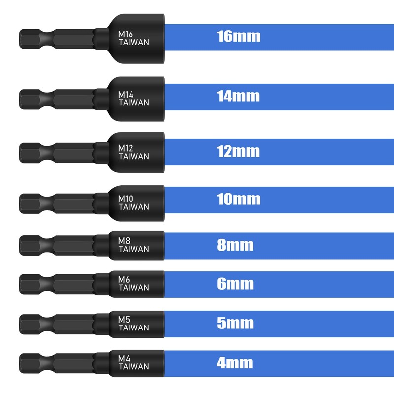 8 x Tap Adapter, M4-M16 1/4 Inch, Hexagonal Shank Machine