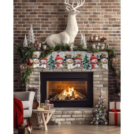T&H XHome Christmas Mantel Scarf - Modern Fireplace Table Runner Christmas Hat Snowman Scarf Snowflake Tabletop Scarf for Fireplace Top Runner Window Protector Decor