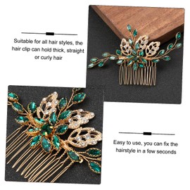 LLSME Bridal Hair Comb, Green - Handmade Pearl, Alloy, and Crystal/Glass Rhinestone Hair Clips, Vintage Style Hair Pin, Sparkly Hair Accessorie for Women and Girls
