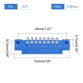 MECCANIXITY Card Edge Connector Blue Socket 16 Pin Solder Eyelet 3.96mm Pitch for Printed PCB Circuit Board, Arcade, Pack of 2