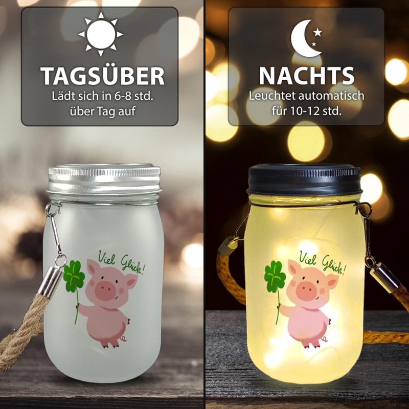 Lucky Pig Solar Light with Saying "Viel Glück ein dekoratives