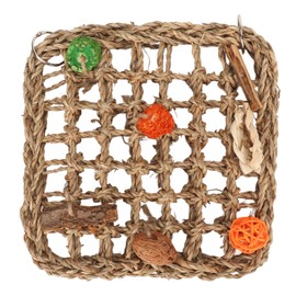 Bird Foraging Wall Toy Boredom Relief Seagrass Hand Woven Parrot Climbing Net with Colorful Chewing Toy S