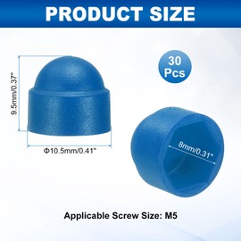 sourcing map 30Pcs Hex Nut Cover, M5x8x9.5mm Plastic Dome Nut Protection Cap Hex Screws Bolt Covers for Indoor Outdoor Furniture Automotive Bolts Decoration, Blue
