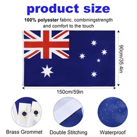 Australia Flags 5ft x 3ft, Large Big Australian Flag with Brass Eyelets for Football, World Cup, Sports Events, Party Decorations, Eurovision, School Culture Day, Outdoor Garden