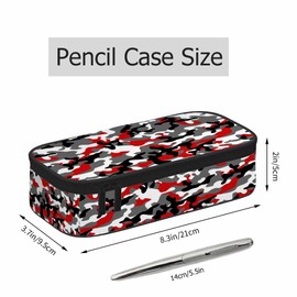 Xuwenz Red Camouflage Pencil Holder Bag Modern Classic Pattern Pencil Case College Office School for Teens Boy Girl