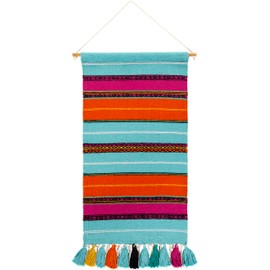 Mark&Day Wall Hanging, Westendorf Global Farmhouse Teal Tapestry Wall Hanging for Living Room, Bedroom, Office or Kitchen (36"H x 18"W)