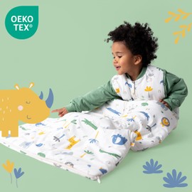 schlummersack Baby Sleeping Bag All Year Round Oeko-Tex Baby Sleeping Bag with Removable Sleeves 2.5 Tog Baby Sleeping Bag All Year Round Sleeping Bag Baby Cotton, Jungle