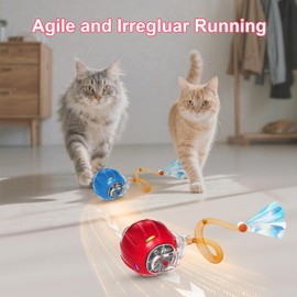 2 PCS Interactive Cat Toys Balls for Indoor Cats,Agile Moving Cat Ball with Elastic Mesh Tail,Motion-Activated,Automatic Kitten Toys for Bored Cats
