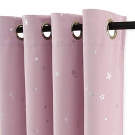 PONY DANCE PONY DANCE Stars Foil Printed Blackout Curtains - Pink 52 x 54 Inch Thermal Insulated Curtains & Drapes with Eyelet for Kids Girls Nursery Bedroom, Pink, 2 Panels
