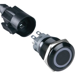 ChromaTek Full-Color RGB (WS2812) 19mm Latching Push Button Switch, Arduino, Raspberry Pi, ESP32, ESP8266 (Black Shell, Flat)