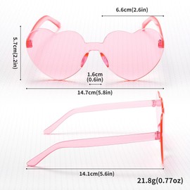 XINCHENG 6Pcs Love Heart Shaped Glasses, Rimless Heart Sunglasses, Party Glasses, Funky Sunglasses, Frameless Love Heart Sunglasses for Adults and Kids