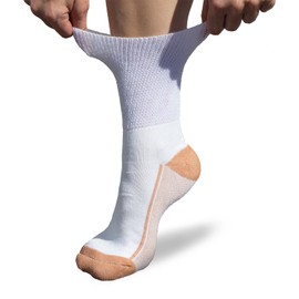 Pure Athlete Calcetines de neuropatía diabética no vinculantes, calcetines anchos para aliviar el dolor para pies hinchados, Blanco/Cobre, Large