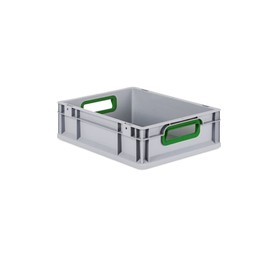 SuperSparSet 10 x Eurobox NextGen Colour with Lid and Sliding Snap Fasteners, H x W x D 12 x 30 x 40 cm, 11 L, Green Handles, Smooth Base, Euro Container, Transport Box