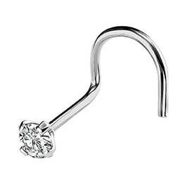 Jewelry Avalanche 22G Solid 14Kt Gold Nose Screw Stud with Prong Set real Diamond Gemstone, 14kt Yellow Gold or 14kt White Gold - April Birthstone Nose Ring-NSWG_WD-2MM