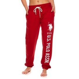 U.S. Polo Assn. Essentials Womens Sweatpants with Pockets, French Terry Plus Size Joggers for Women (Red, 1X)