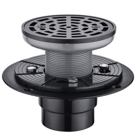 RANDOM Round Shower Drain Kit with Adjustable Base Flange,4 Inch Shower Drain Cover with Threaded Adapter,Removable Invisible Look 304 Stainless Steel Matte Black Shower Drain Round