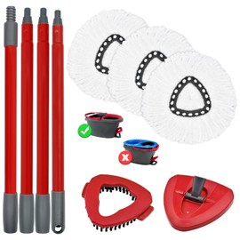 Mop Replacements Heads& Handle Scrub Brush and Mop Base Combo Set Compatible with Ocedar Spin Mop Refills,3 Microfiber Mop Head, 4-Section Iron Mop Stick 30-58in,1 Scrub Brushs and 1 Mop Base