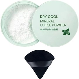 Polvo Mineral Suelto No-Sebum Control de Aceite con Extracto de Menta + Esponja Puff de Regalo Fijador Ligero, Acabado Mate y Natural