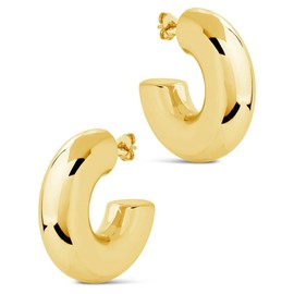 Chunky Gold Hoop Earrings for Women Tarnish Resistant Thick Gold Plated Round Open Hoop Earrings Lightweight Hollow Earrings Trendy Waterproof Earrings Gold Jewelry, Gold plating, No Gemstone